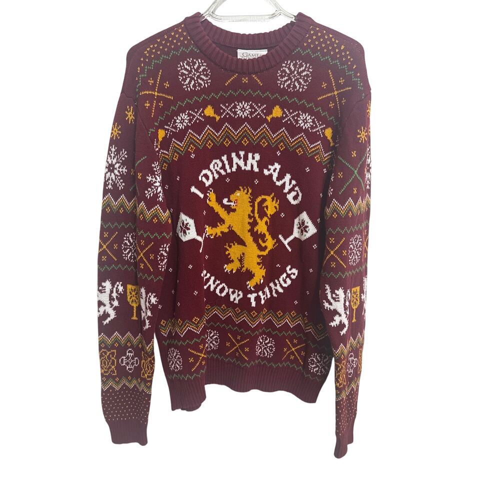 Game of Thrones Men's Dark Red Pullover Knit Fantasy Sweater Size Large Medieval